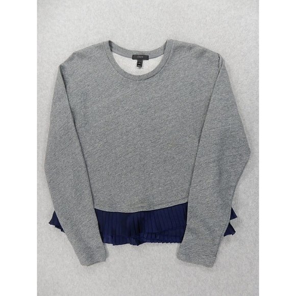 J.CREW Tops - J Crew Ruffled‎ Hem Crew Sweatshirt (Women's Small) Gray/Blue - Cotton